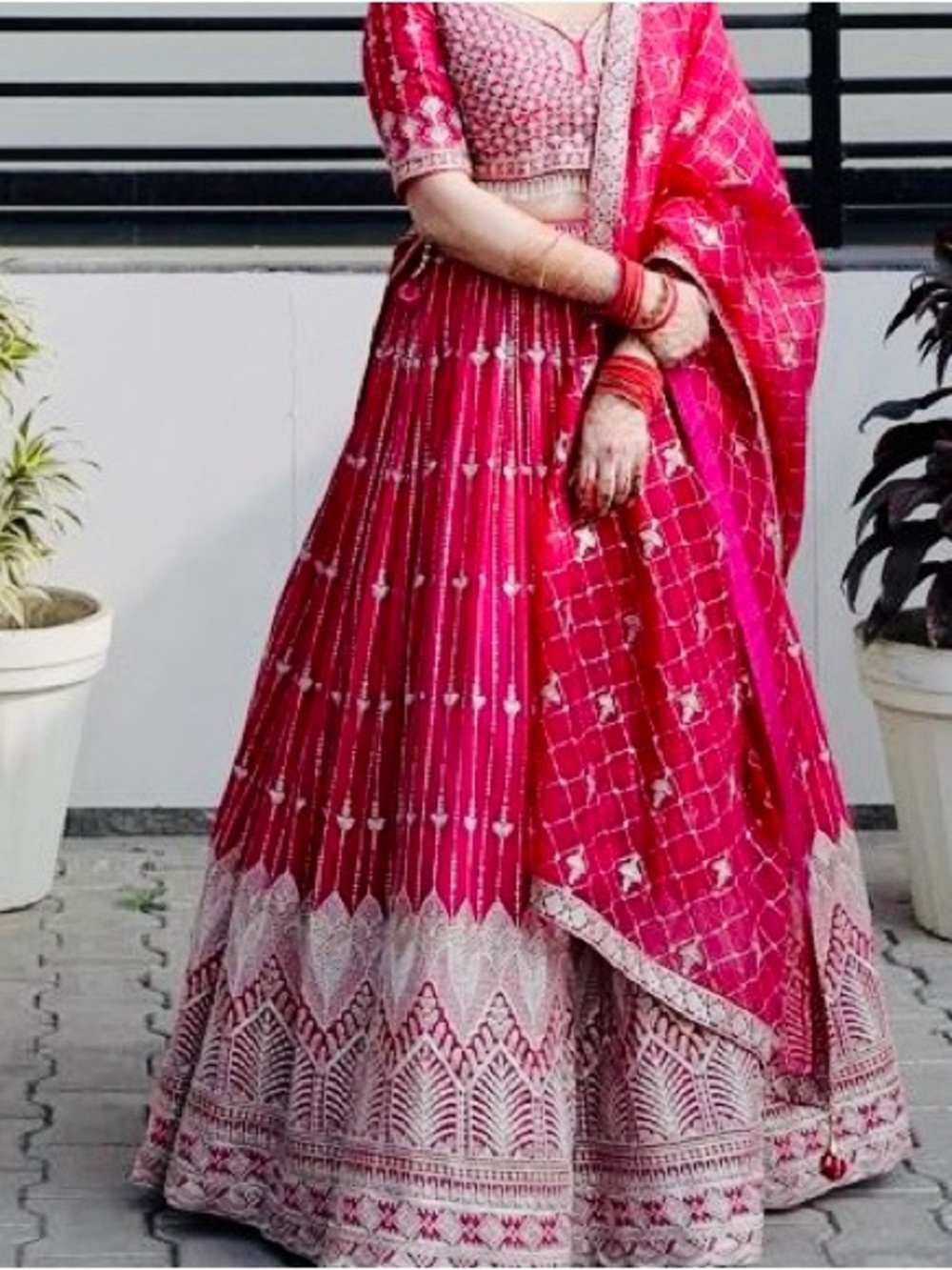 Women's Pink Embroidered Lehenga-Style